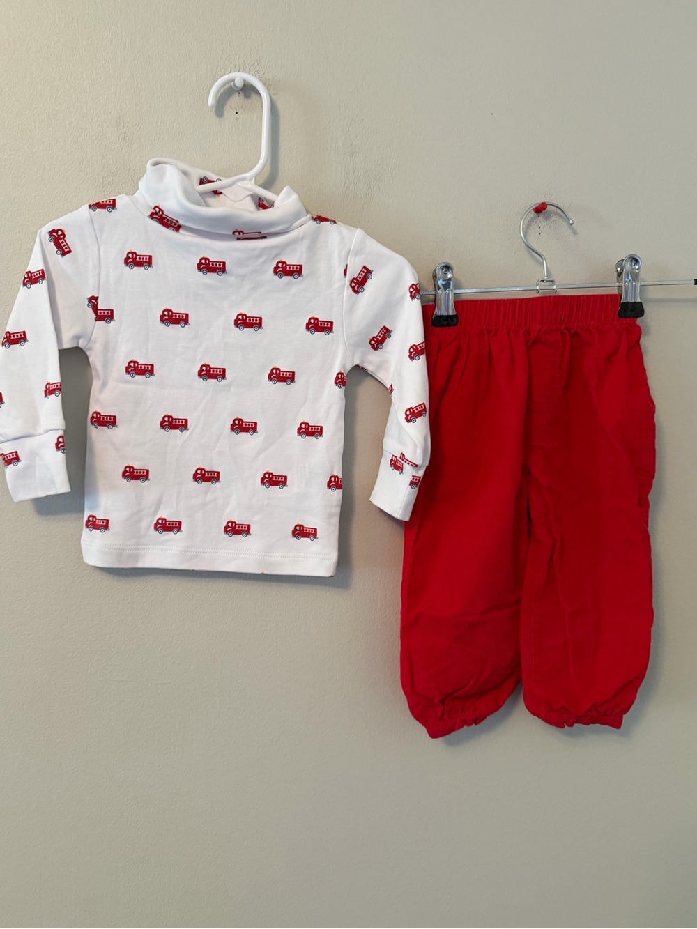 Little English Firetruck Turtleneck with Red Corduroy Pants